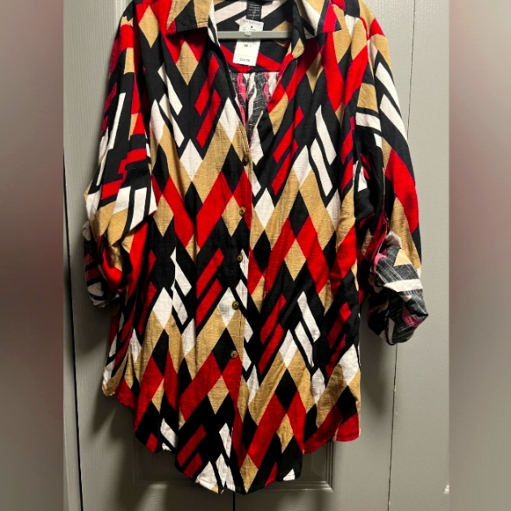 ASHLEY STEWART SZ 24 BUTTON DOWN 3/4 LENGTH SLEEVE BRAND NEW WITH TAGS